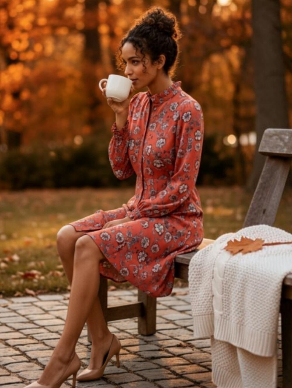 LOFT Floral Print Long Sleeve Dress With Button Front